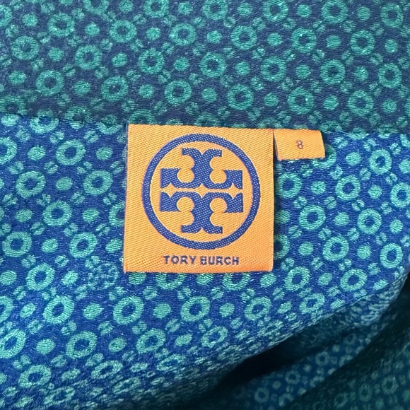 TORY BURCH Ames Careerwear Geometric Green Printed Silk Trim Retro Pencil Skirt - Picture 10 of 12